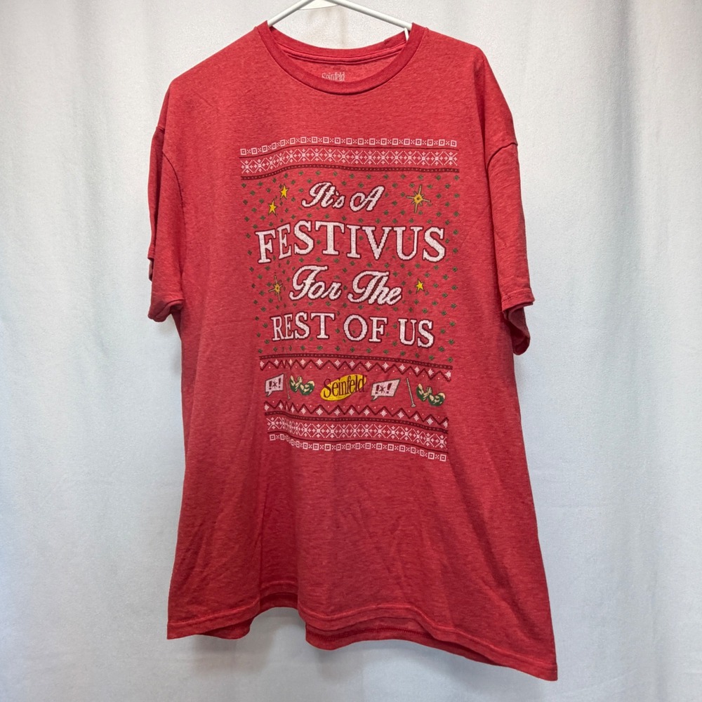 Seinfeld T-Shirt Mens XL Red Festivus For The Rest Of Us Graphic Tee
